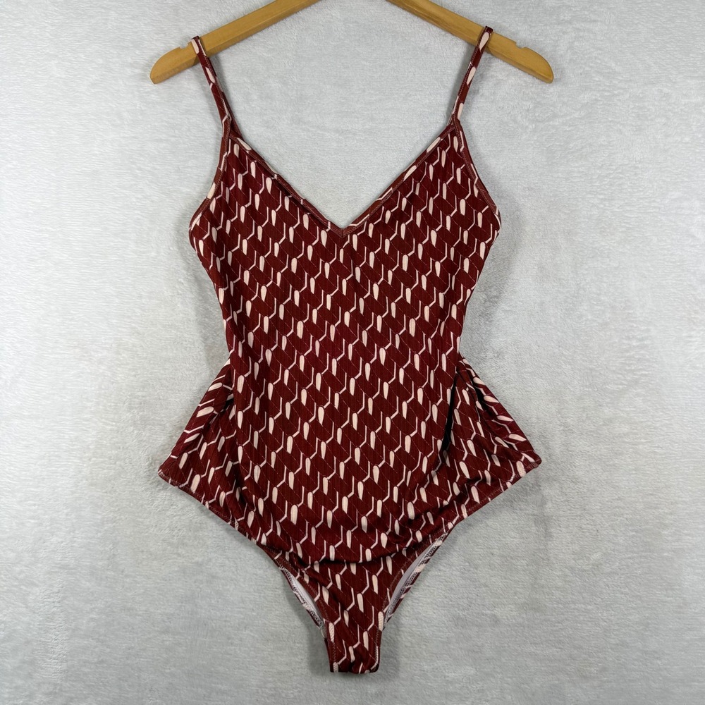 Feel Me Fab Maroon Geometric One Piece Swimsuit Womens M Made in Italy